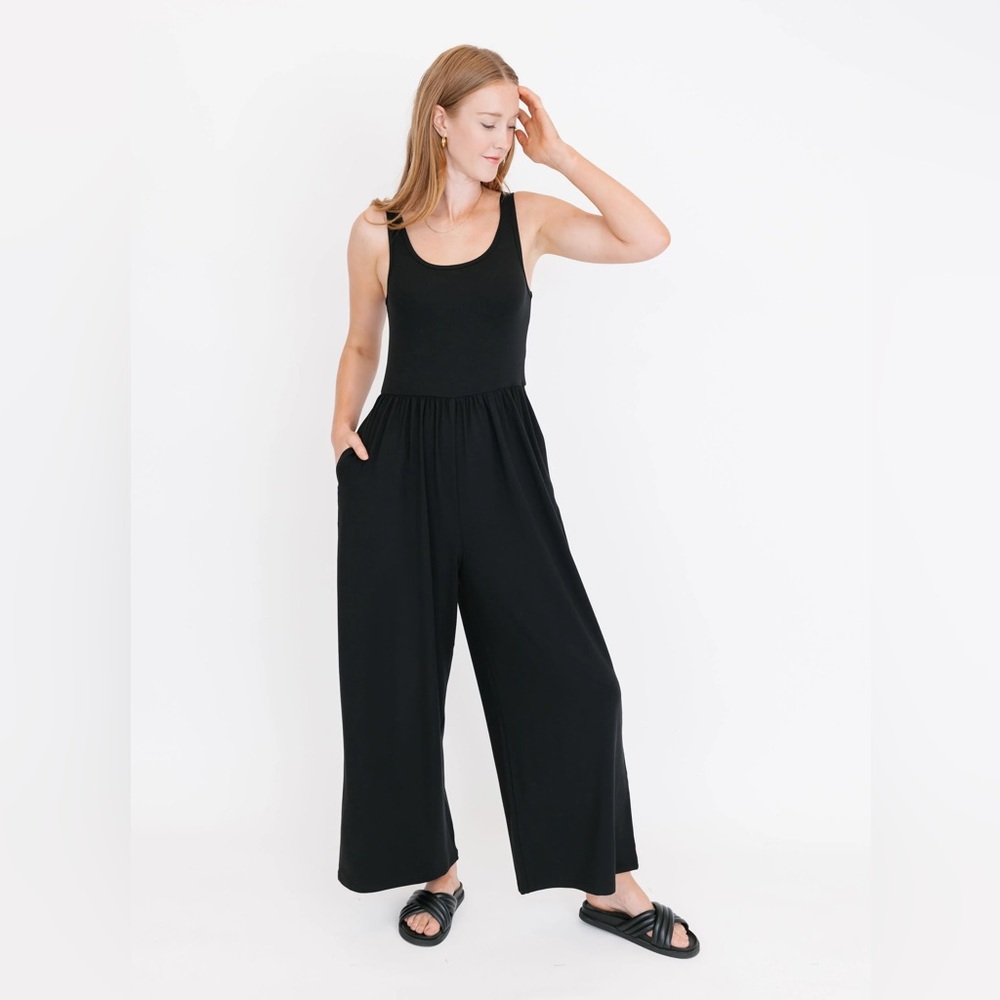 Smash + Tess CAMILLE WIDE LEG ROMPER IN MIDNIGHT BLACK